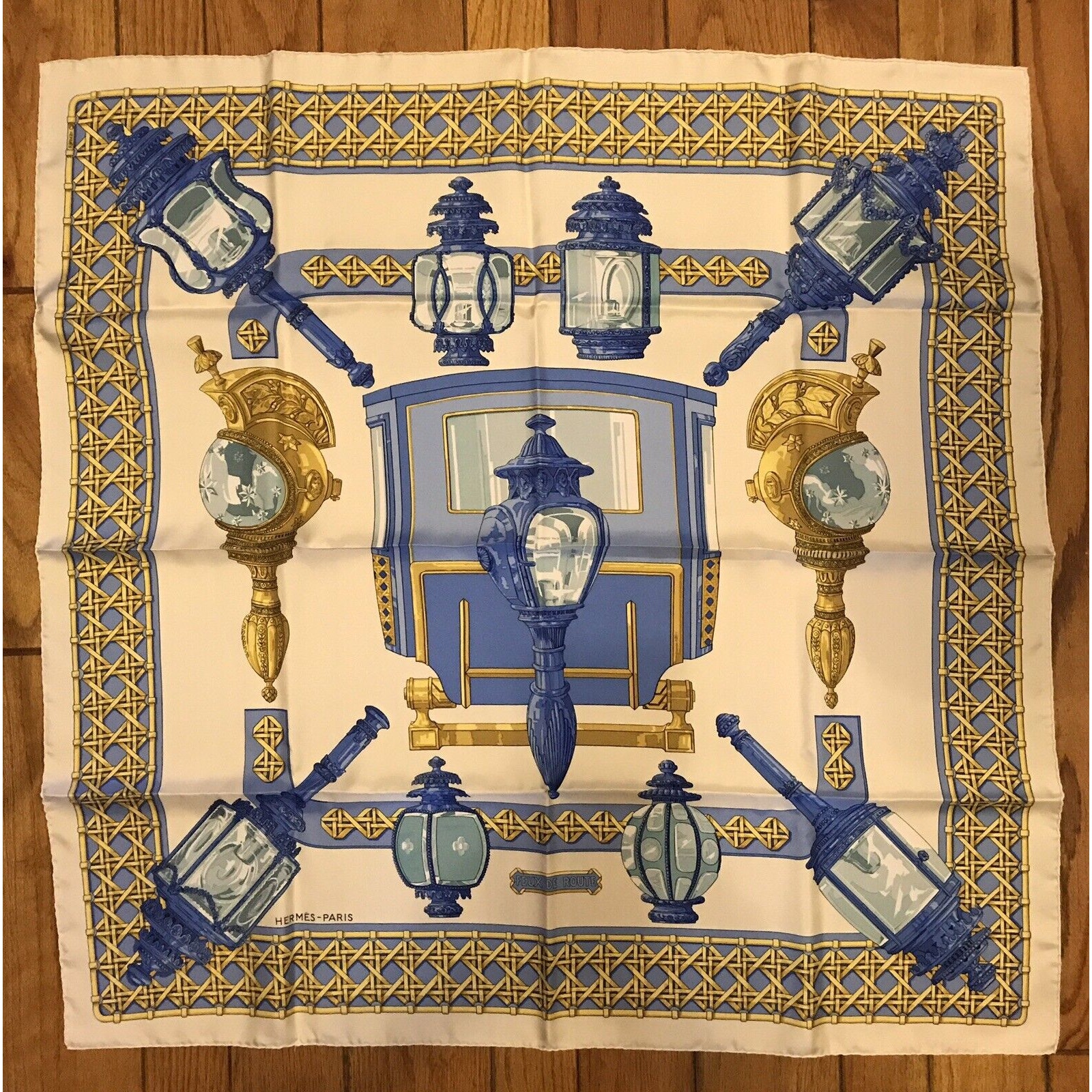 Hermes Scarf Carriage Lights Feux De Route Silk 35” By Caty Latham New With Box